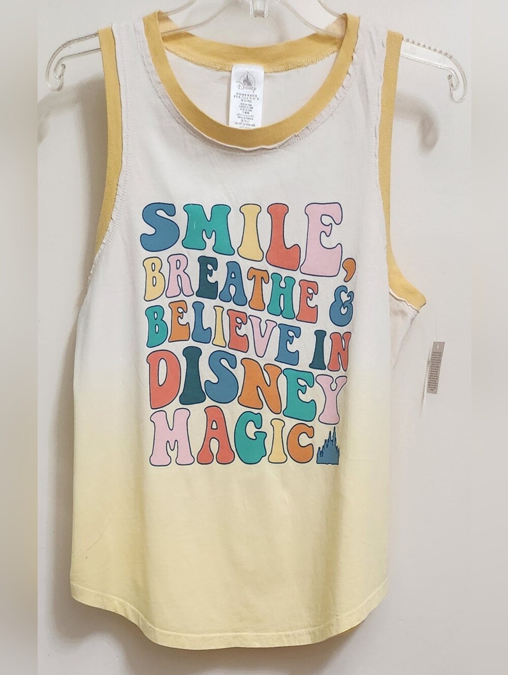**NEW** Disney Parks Shirt Smile Breathe Believe Magic Sz Medium Tank Top Yellow